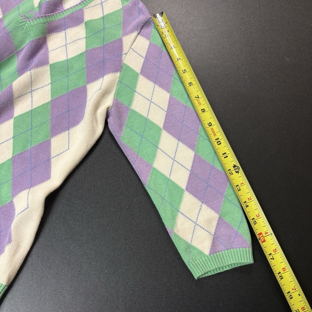 Womens Peter Millar Argyle Sweater 3/4 Sleeve Silk Cotton Cashmere Sz M Golf - Picture 8 of 9